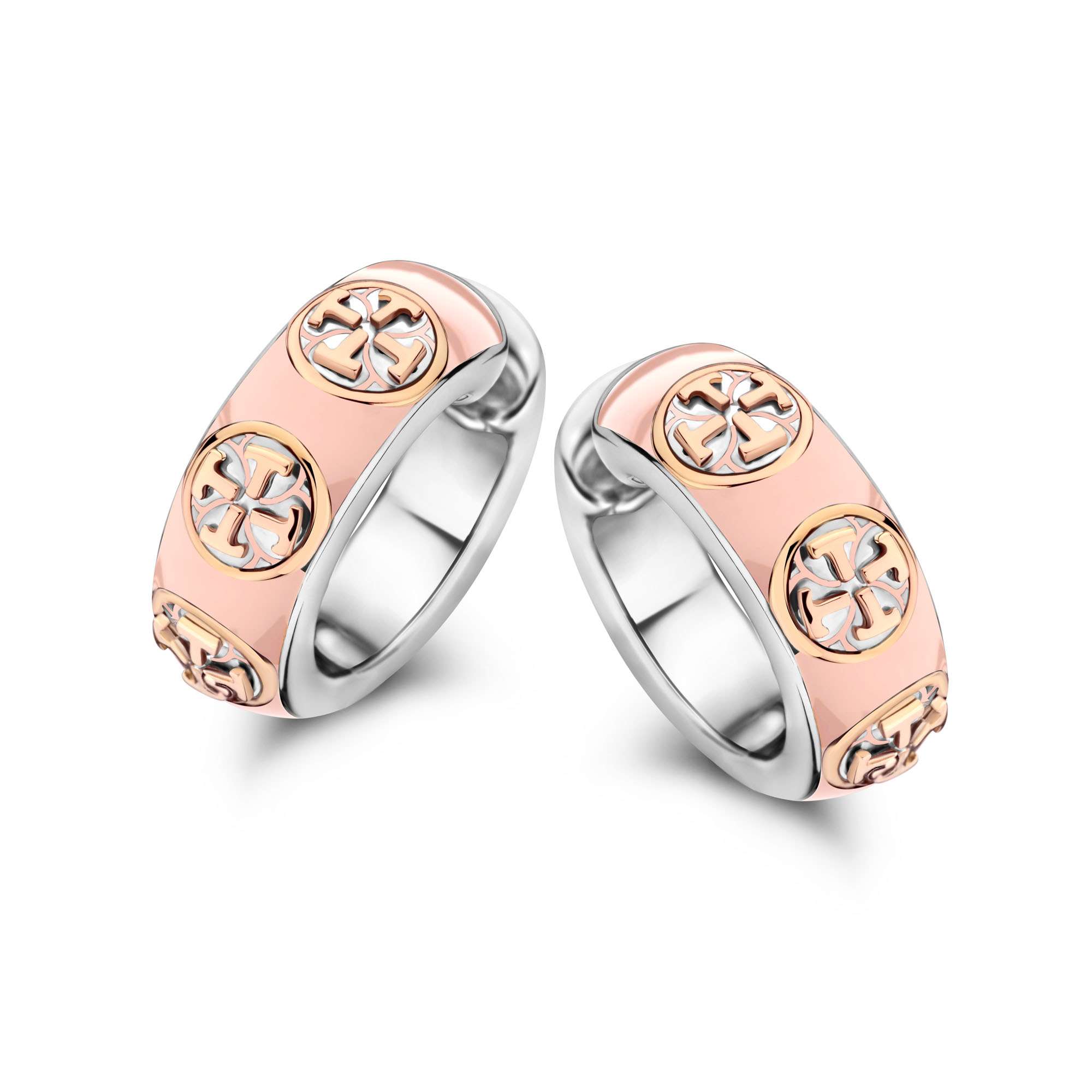 18k gold and 925 sterling silver earrings with soft nude enamel